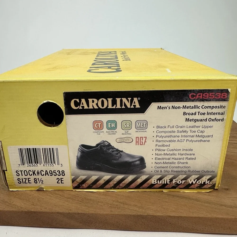 New Mens Carolina CA9538 Black‎ Leather Oxford Composite Toe Shoes Sz 8.5 2E